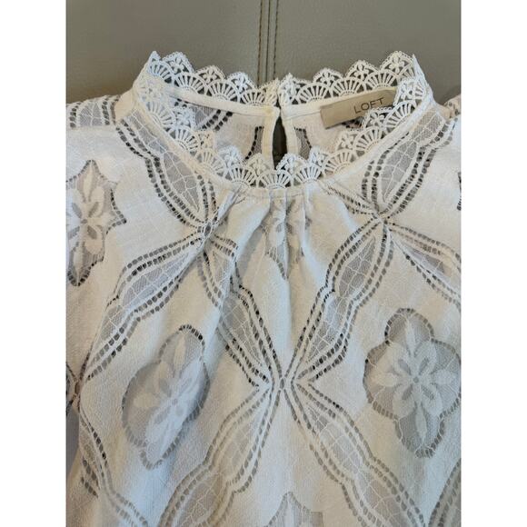 LOFT Women's XS White Mosaic Lace Blouse - Picture 3 of 6